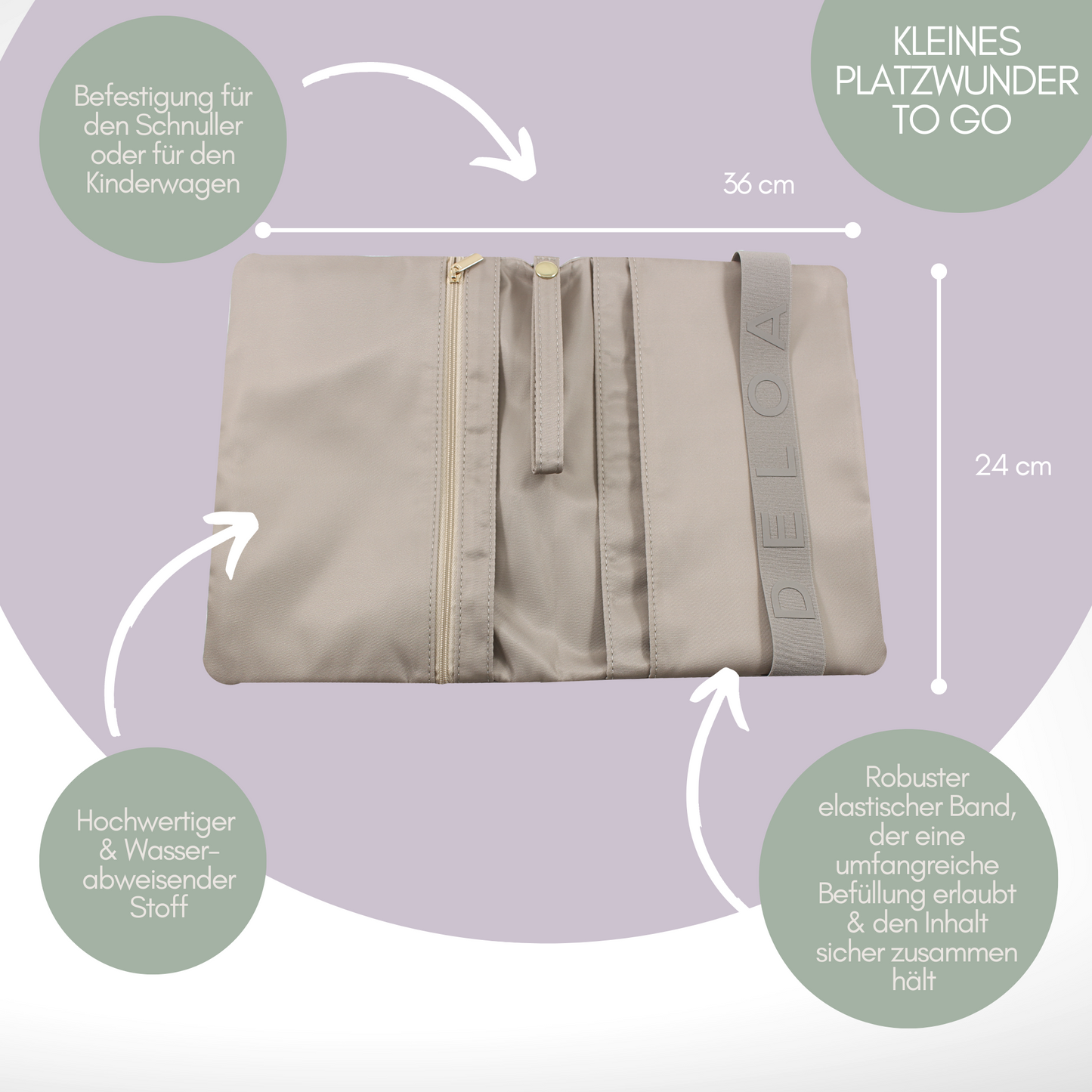 Windeltasche fΓΌr unterwegs mit viel Platz - Kleine Wickeltasche, Baby Windelorganizer (Beige)