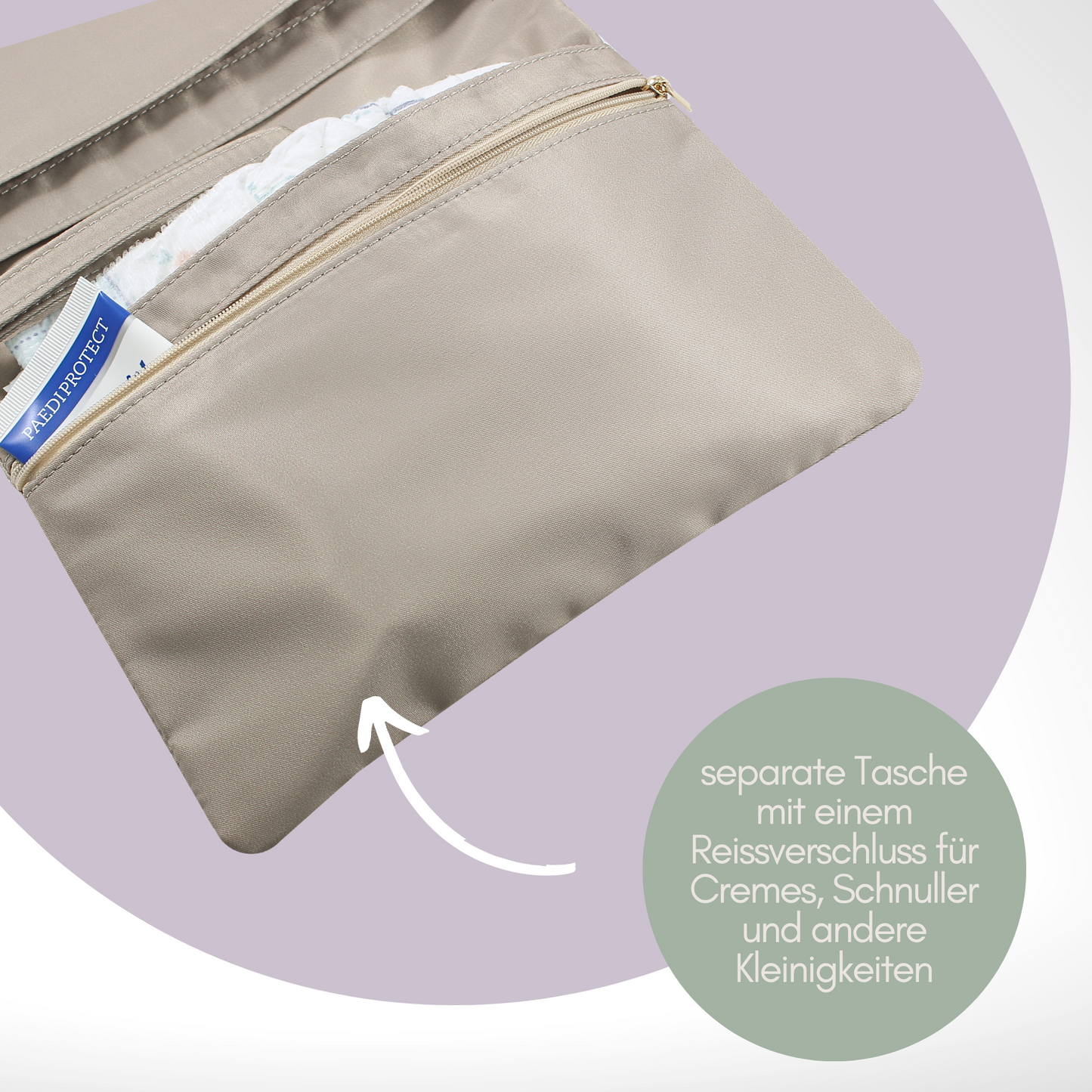 Windeltasche fΓΌr unterwegs mit viel Platz - Kleine Wickeltasche, Baby Windelorganizer (Beige)
