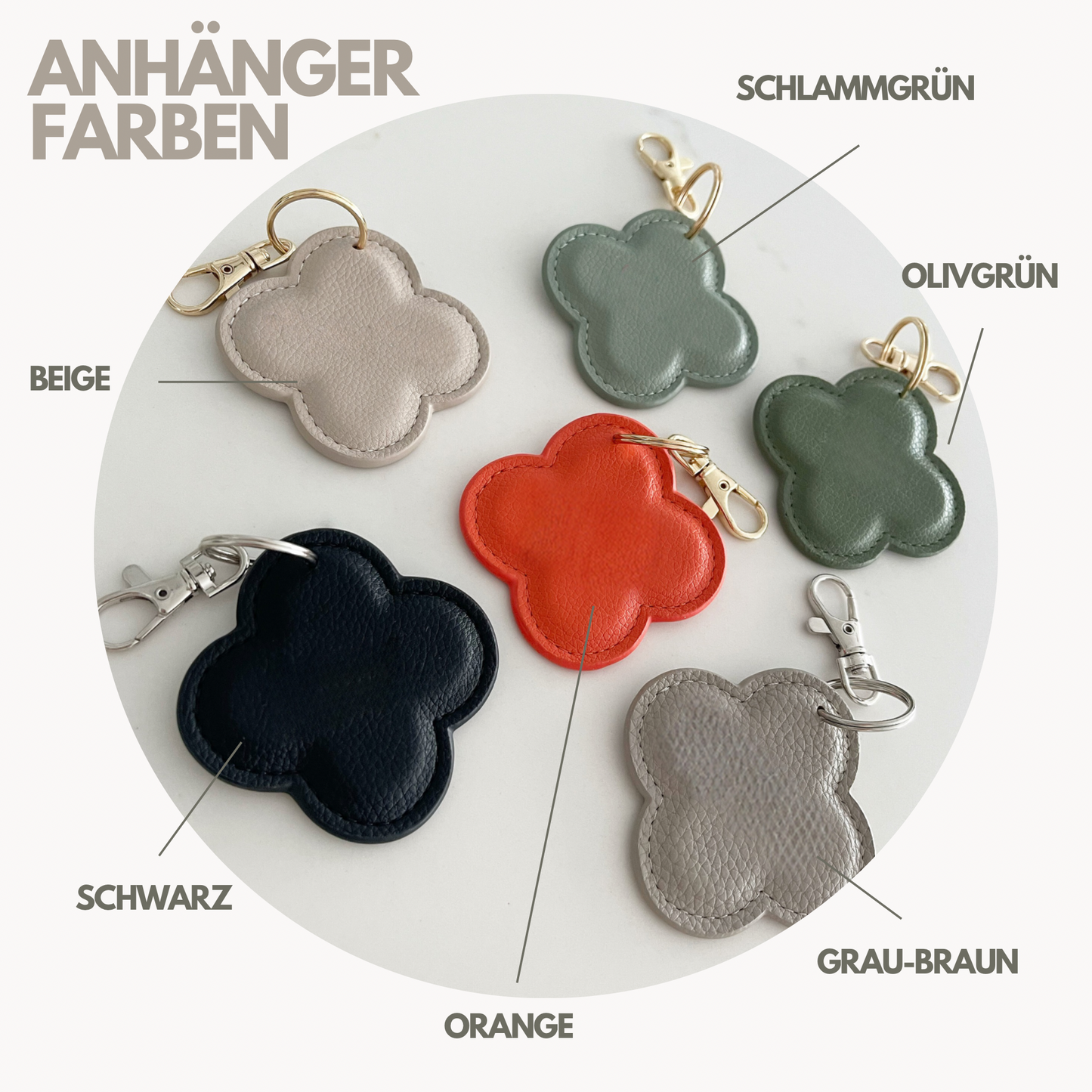 DELOA ® Kleeblatt Schlüsselanhänger aus Litchi Kunstleder ohne Personalisierung