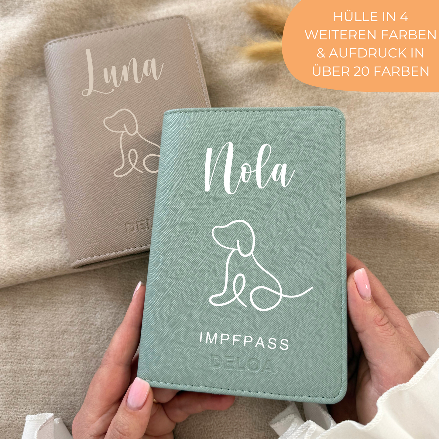 DELOA ยฎ EU-Heimtierausweis & Impfpasshรผlle (Hundesilhouette&Name)