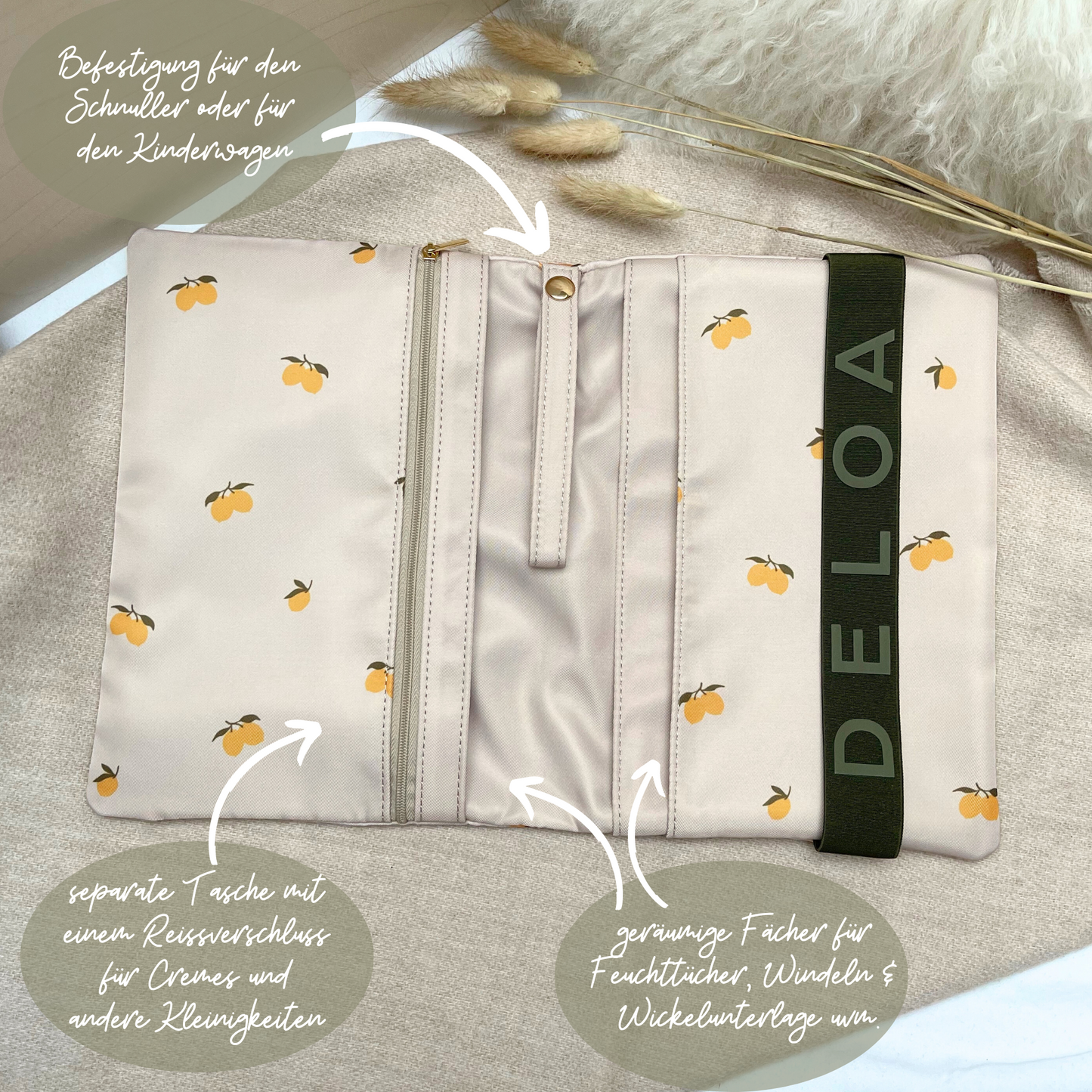 DELOA ® Windeltasche für unterwegs mit viel Platz (Mint Ponies)