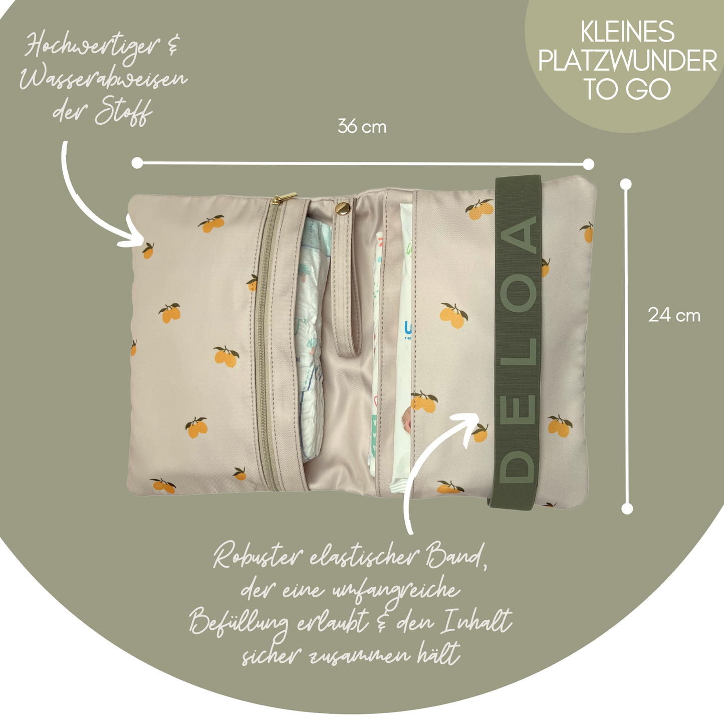 DELOA ® Windeltasche für unterwegs mit viel Platz(Lemons)