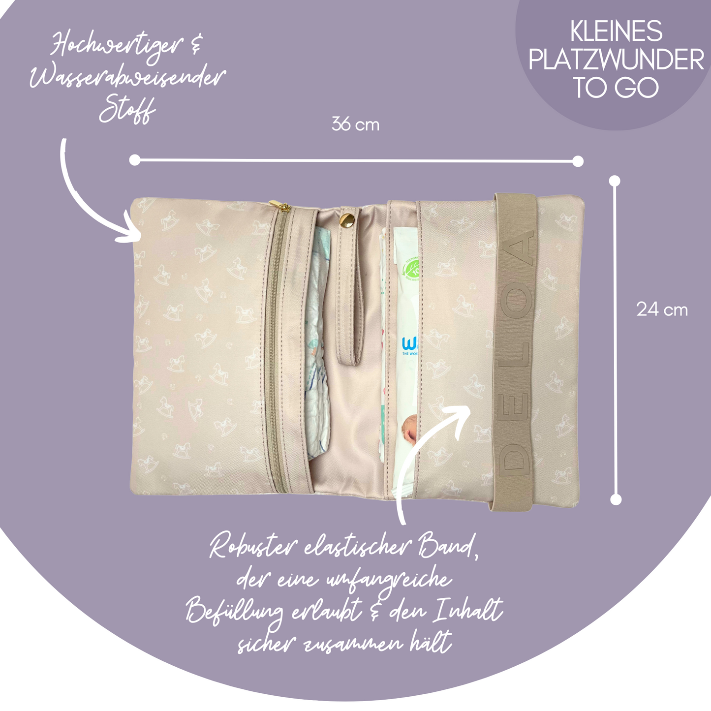 DELOA ® Windeltasche für unterwegs mit viel Platz (Mint Ponies)