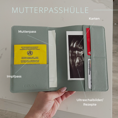 DELOA ® Mutterpasshülle mit Fach für Impfpass (Baby Blau)